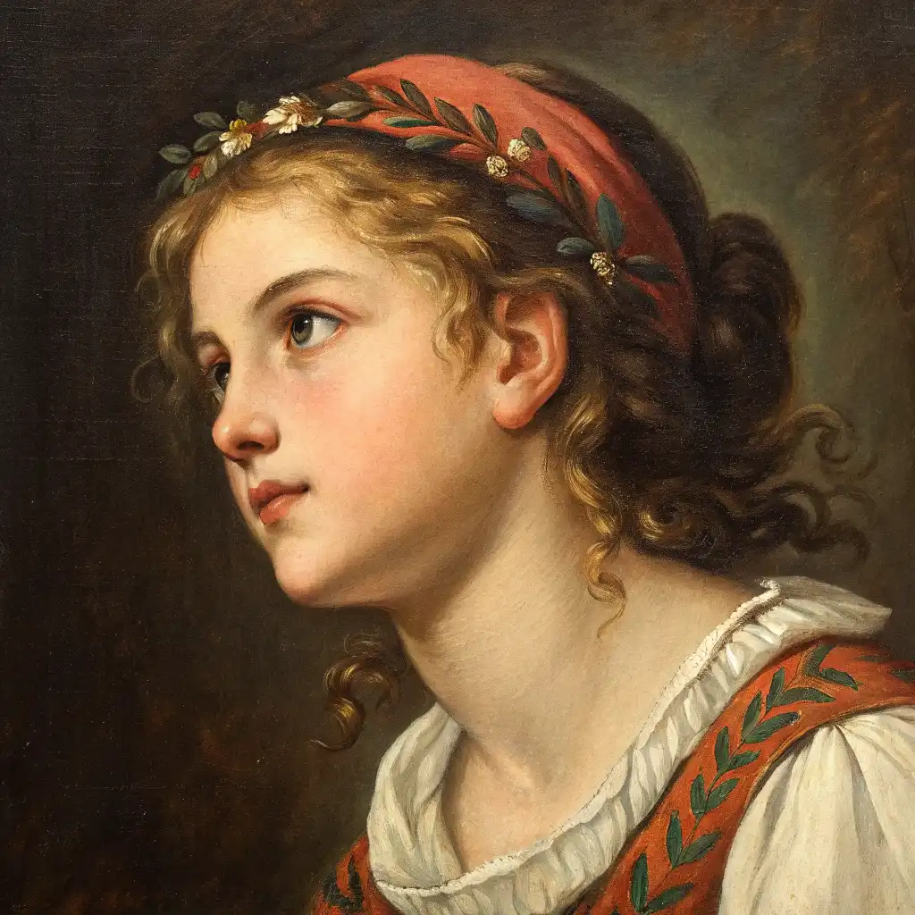 Oil painting style with detailed brushwork, chiaroscuro lighting, and warm tones