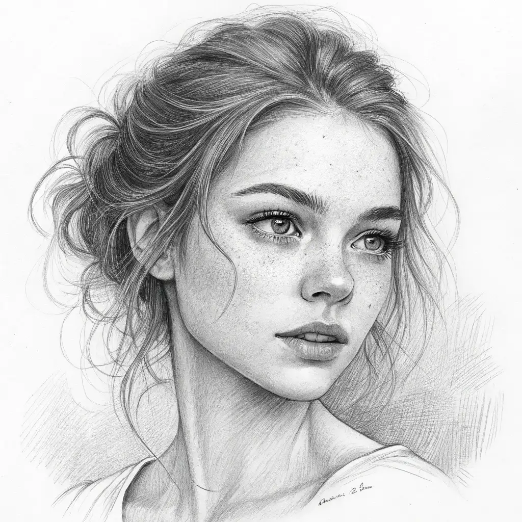 Pencil Sketch style with fine lines, shading, and detailed strokes
