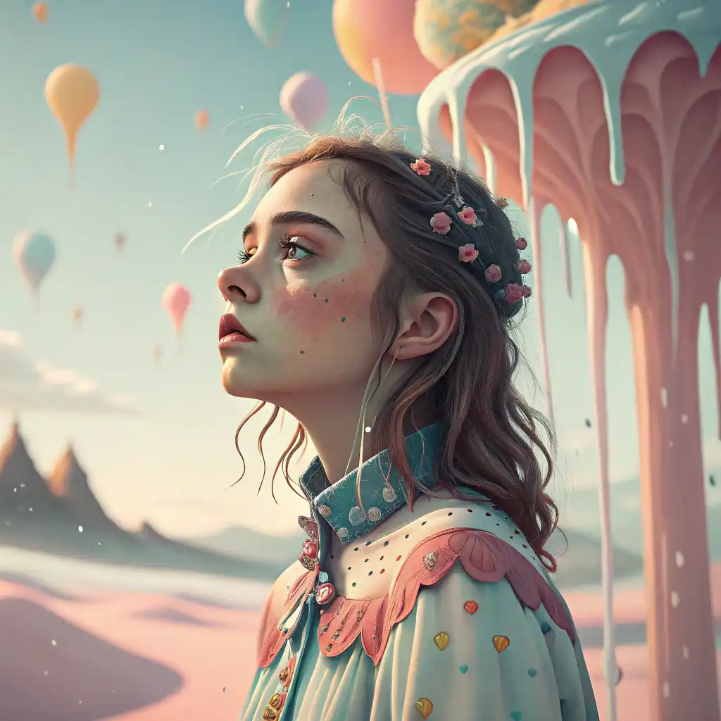 Surrealism style with dreamlike scenes, melting objects, and impossible landscapes