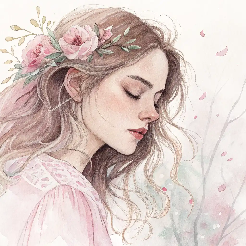 Watercolor style with soft edges, pastel colors, and fluid brushstrokes