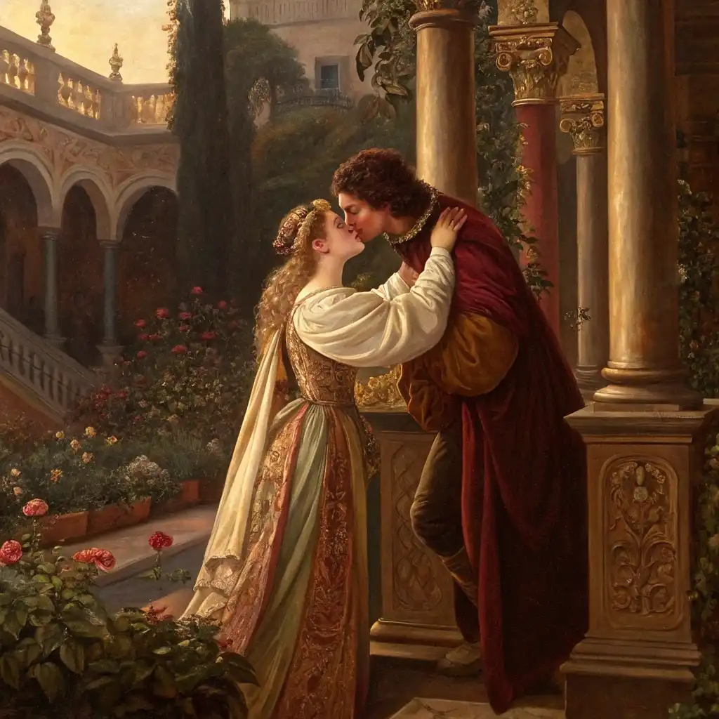 Oil painting style with detailed brushwork, chiaroscuro lighting, and warm tones
