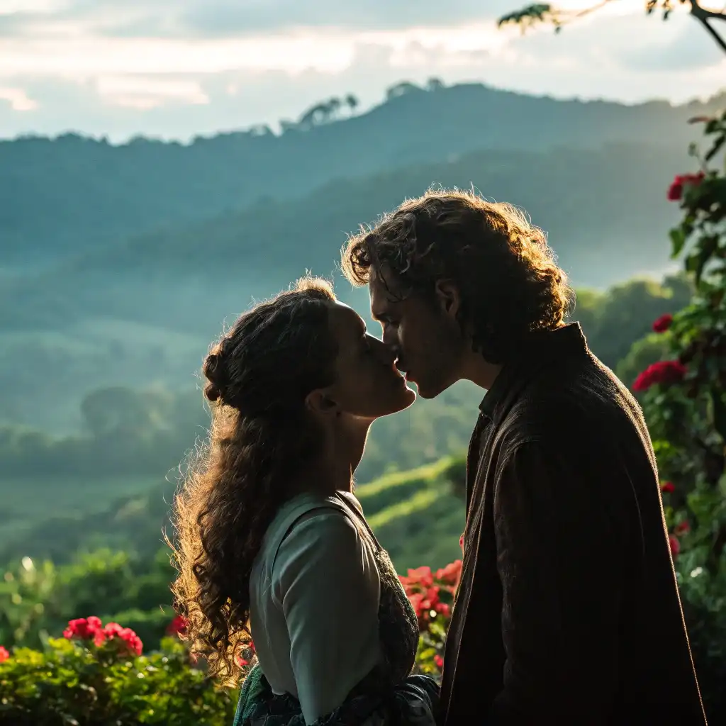 Romanticism style with dramatic lighting, emotional scenes, and vivid colors