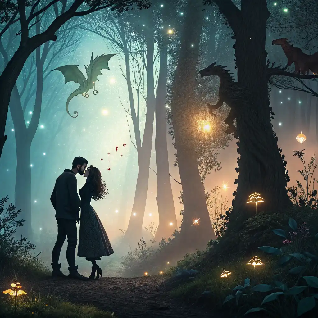 Fantasy art style with mystical, magical elements and mythical creatures
