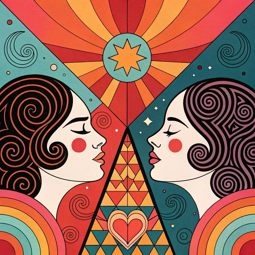 Abstract art style with geometric shapes, bold colors, and surreal compositions