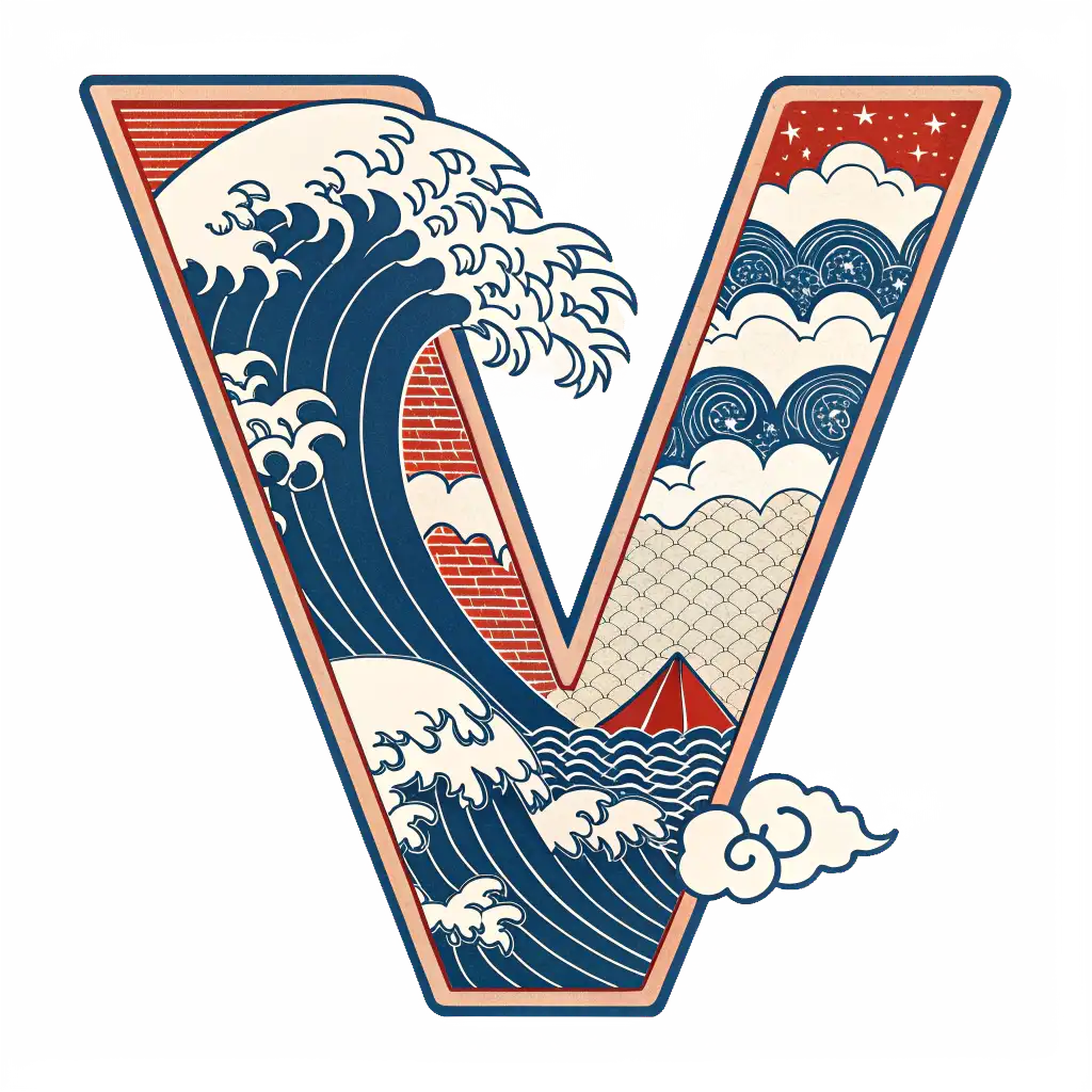 Ukiyo-e style with traditional Japanese art, bold outlines, and natural themes